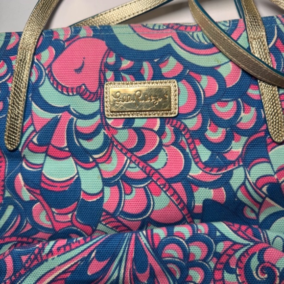 Lilly Pulitzer Canvas Tote Bag – Pink/Blue Swirl Print Resort Preppy - Picture 5 of 5